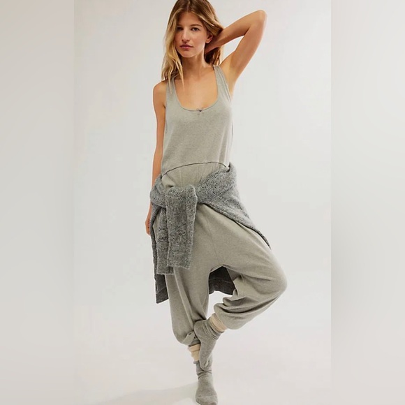 Free People Pants - Free People Intimately Our - Downtime Romper Jumpsuit Medium Light Gray NWOT